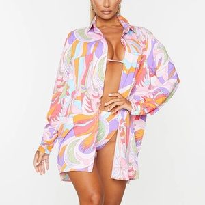 NWOT Matching Swim Set - PrettyLittleThing Bikini and Oversized Beach Top Shirt